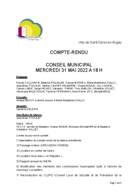 COMPTE RENDU CM du 31 mai 2022